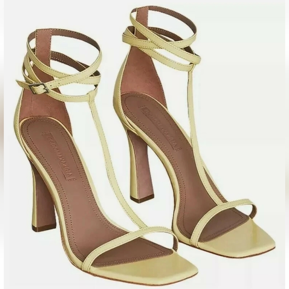 NWT BCBGMAXAZRIA 'INA Rodi' Yellow Strappy Ankle Heels Sandals 6 Square Leather